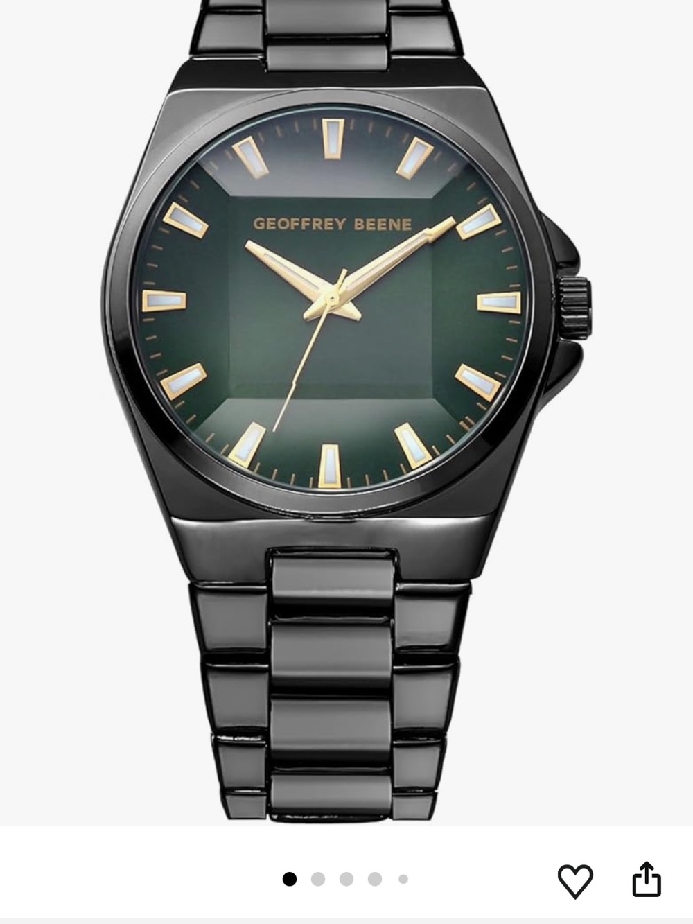 Geoffrey Beene Black Bracelet Watch with Green Dial and Gold Accents
